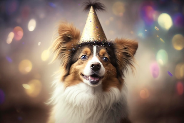 Chien mignon avec chapeau de fête créé avec l'IA générative