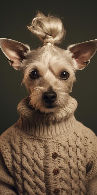 Photo un chien mignon dans un pull un délicieux portrait de la mode grand-parentcore