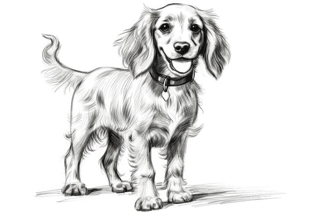 Chien mignon dessin sur fond blanc IA générative