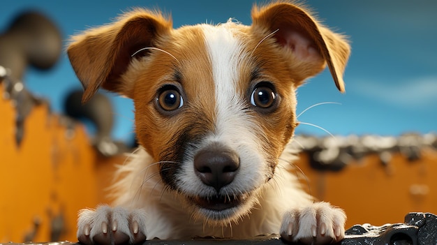 Un chien mignon sur un fond jaune