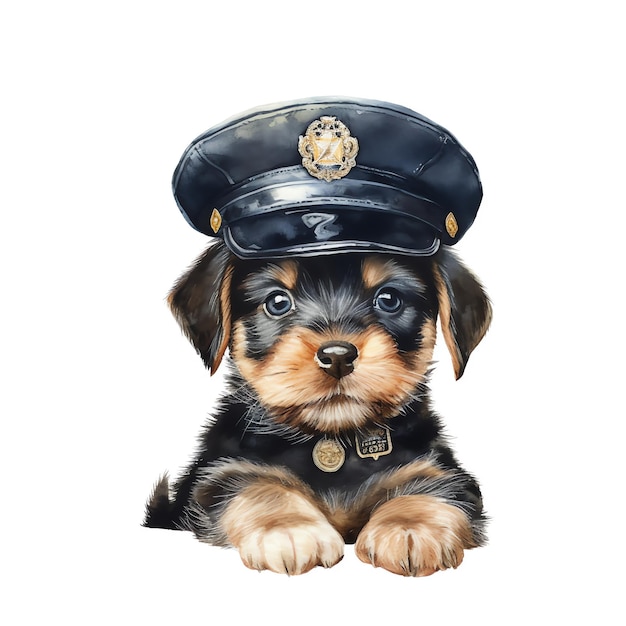 Un chien mignon et heureux en tant qu'officier de police.