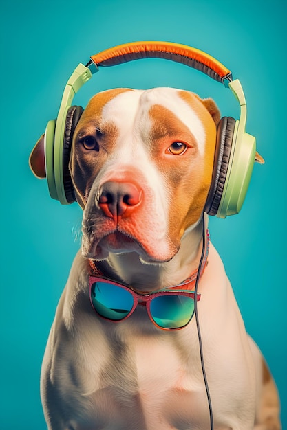 Chien mignon hipster avec un casque Funny Art Illustration Chiens anthropomorphes