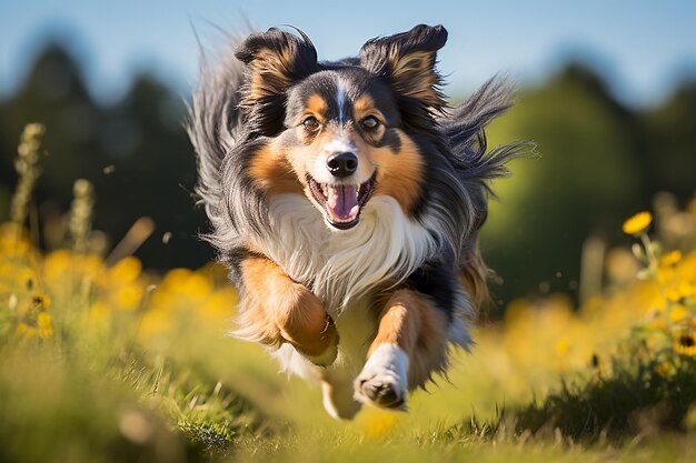 Photo un chien mignon et joyeux qui court et joue dans la nature.