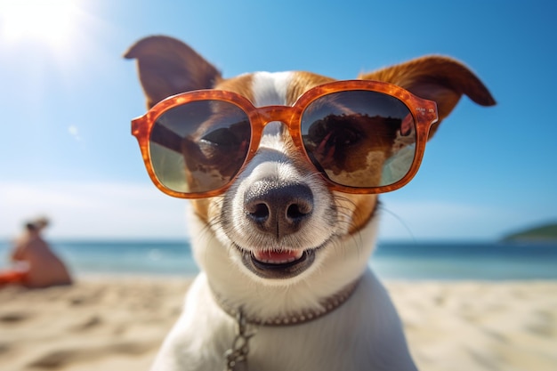 Le chien mignon avec des lunettes de soleil