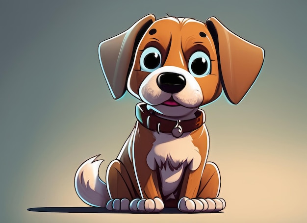 Un chien mignon, un personnage de dessin animé, assis.