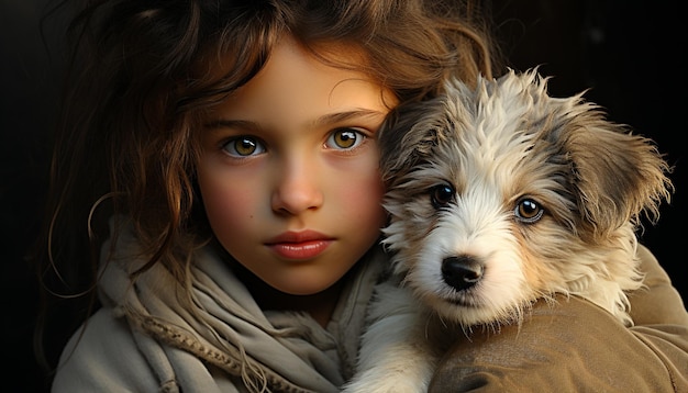 Chien mignon petit chiot regardant la caméra amour joyeux de race pure généré par l'intelligence artificielle