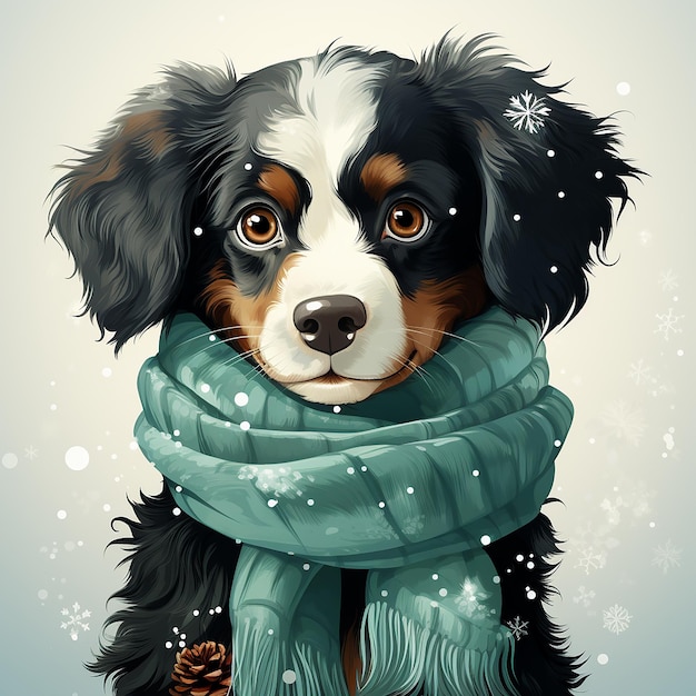 chien mignon portant une écharpe d'hiver portrait de Noël dessin animé fond d'écran