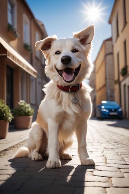 Chien mignon qui court dans la rue Illustration de chien mignon