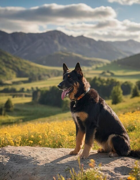 Un chien mignon Une scène de paysage d'été à couper le souffle