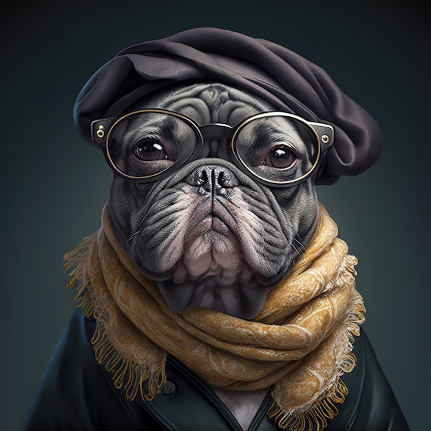 Un chien de mode chiot mignon. Portrait d'animal de compagnie dans les vêtements