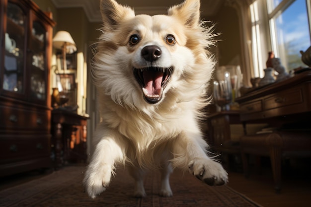 Un chien moelleux avec une queue agitée avec excitation IA générative