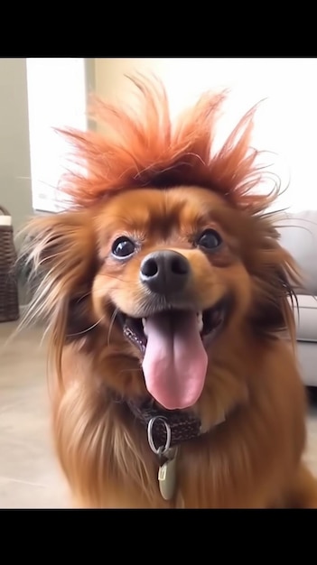 Un chien avec un Mohawk sur la tête