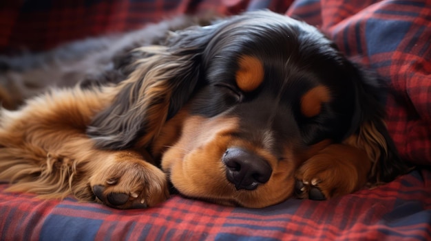 Photo le chien de montagne bernois dort paisiblement sur un canapé en peluche et confortable.