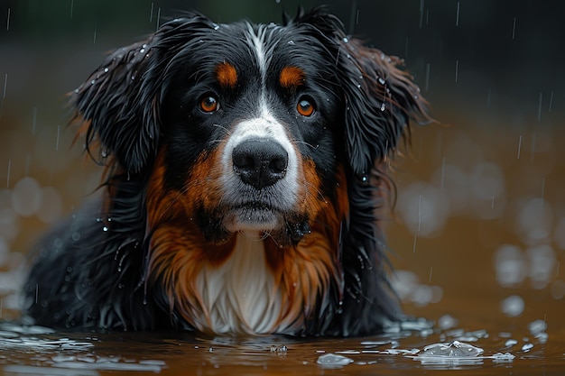 Le chien de montagne bernois sous la pluie