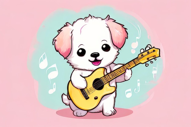 chien musical kawaii pastel généré par l'IA