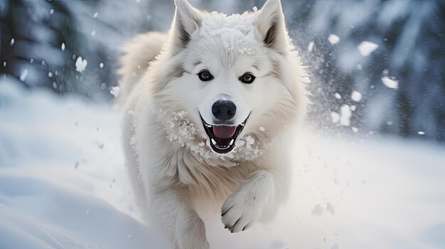 Chien de neige jouant à l'hiver