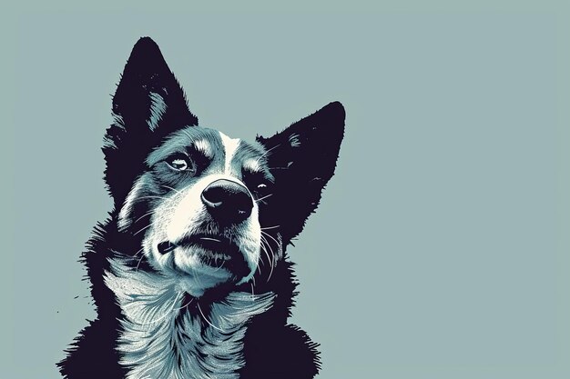 Un chien noir et blanc avec un fond bleu