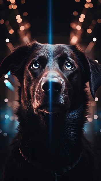 un chien noir avec un œil bleu et des yeux de chien noir