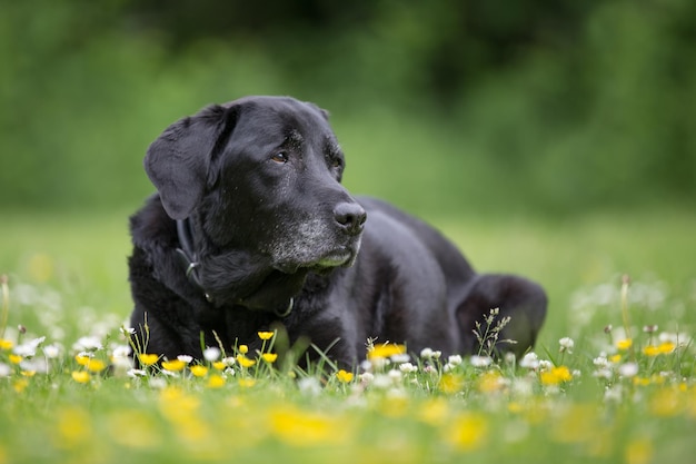 Chien noir sur le terrain