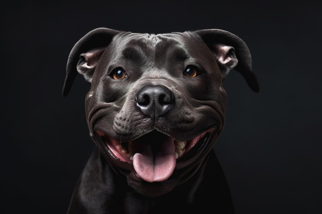 Un chien noir avec un visage noir et un nez blanc