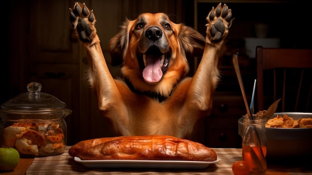 Photo chien et nourriture vue rapprochée