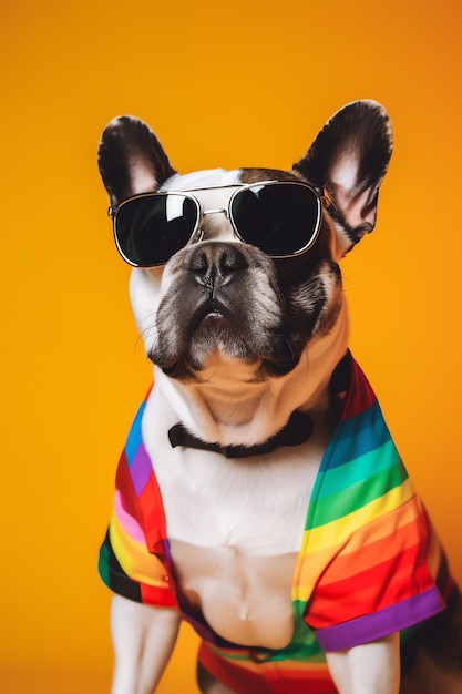 Un chien avec un œil arc-en-ciel et des lunettes lgbtq