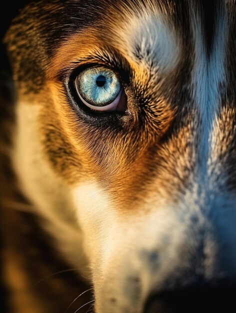 Un chien avec un œil bleu est montré.