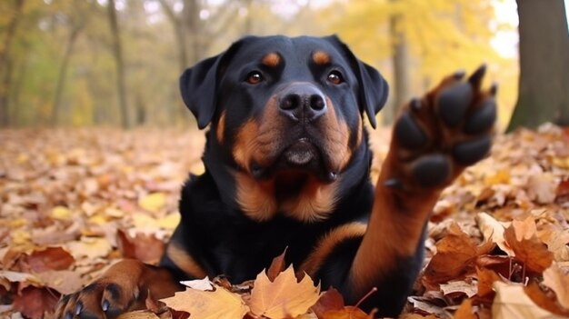 Un chien avec une patte en l'air