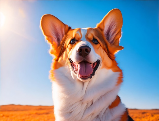 Un chien avec un pelage blanc qui dit corgi dessus