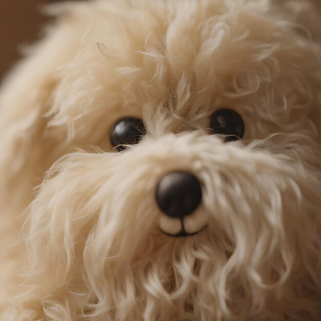 un chien en peluche avec un nez noir et un nez blanc