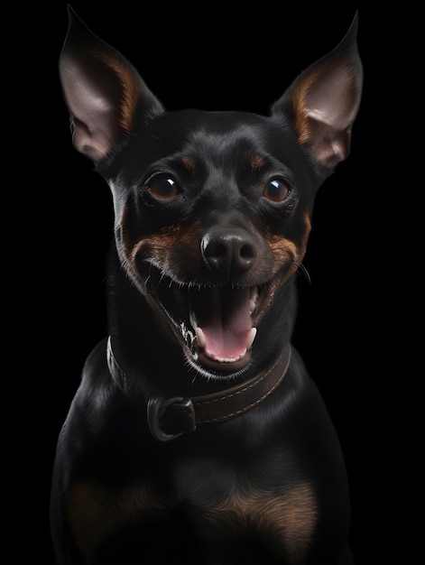 Un chien pinscher sur fond noir