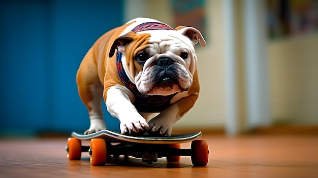 Un chien sur une planche à roulettes