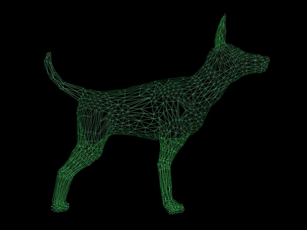 Chien polygonale filaire rendu 3D isolated on black