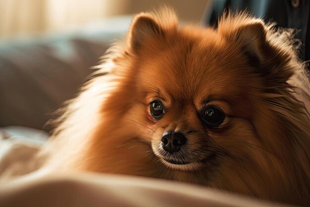 Chien de Poméranie moelleux avec un regard espiègle