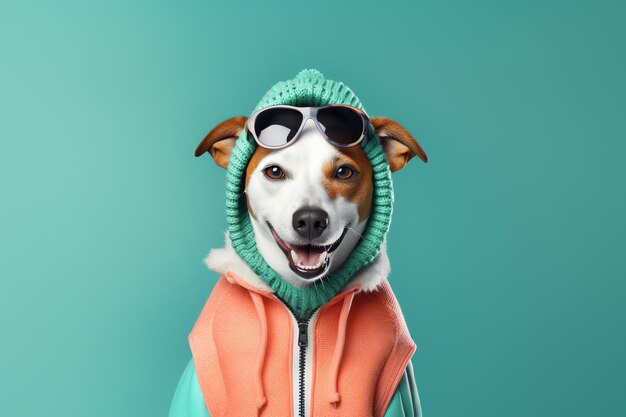 un chien portant une capuche et des lunettes de soleil