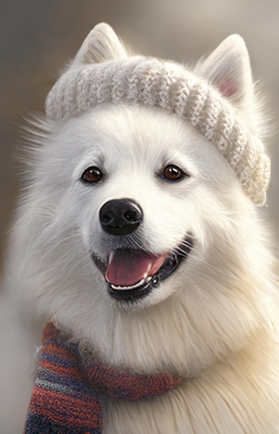 Un chien portant un chapeau et une écharpe avec le mot chien dessus