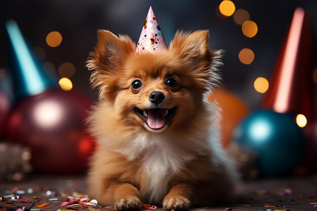 un chien portant un chapeau de fête généré par l'IA