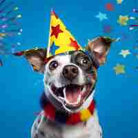 Photo un chien portant un chapeau de fête qui dit joyeux anniversaire