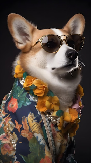 Un chien portant une chemise qui dit corgi dessus