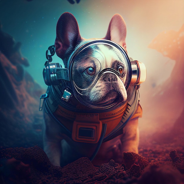 Un chien portant un costume d'astronaute