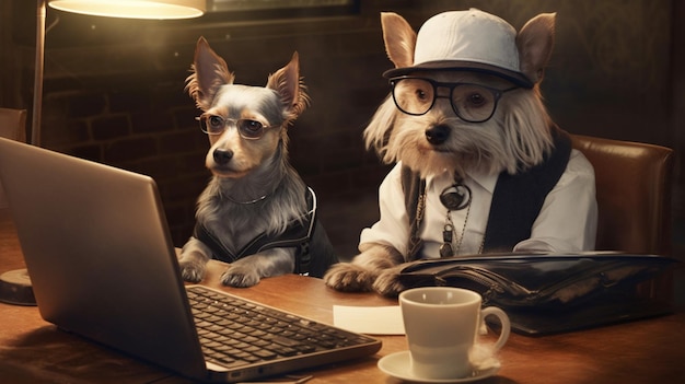 Un chien portant des lunettes et un chien noir pondant