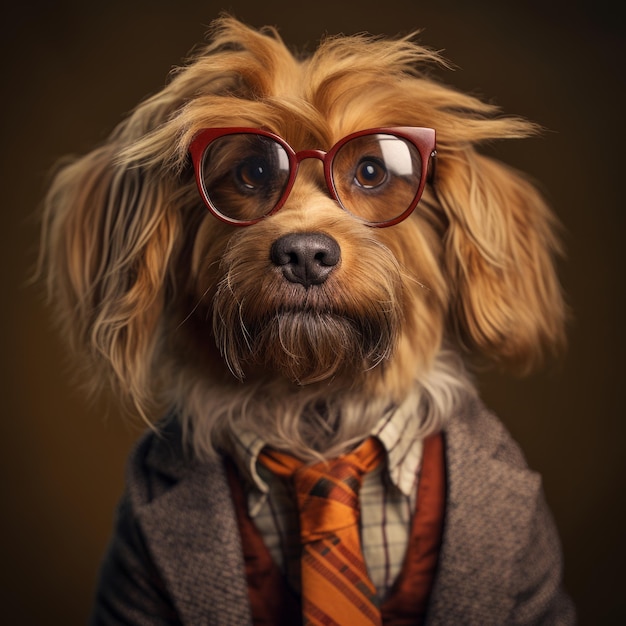 un chien portant des lunettes et un costume