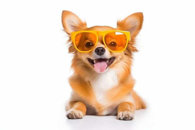 Photo un chien portant des lunettes avec la langue qui sort