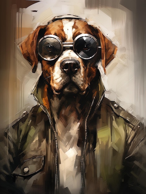 un chien portant des lunettes qui dit " le chien porte "