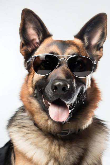 Un chien portant des lunettes de soleil et une paire de lunettes de soleil.