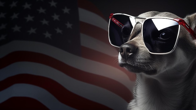 chien portant des lunettes de soleil avec style drapeau américain