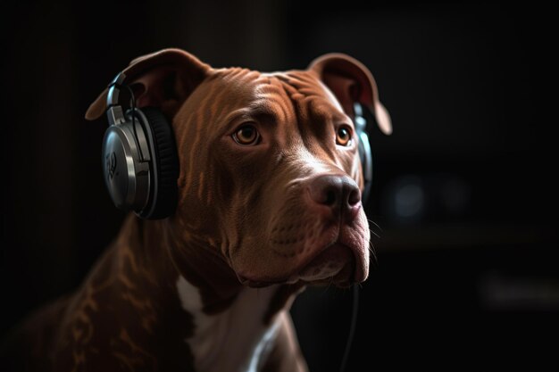 Un chien portant une paire d'écouteurs