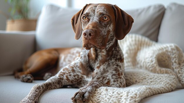 Le chien préféré est allongé sur le canapé du salon. Les difficultés de garder un chien dans la maison.