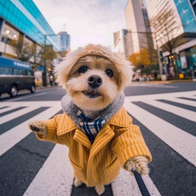Un chien prend un selfie lors d'un voyage au Japon à Tokyo AI Generated