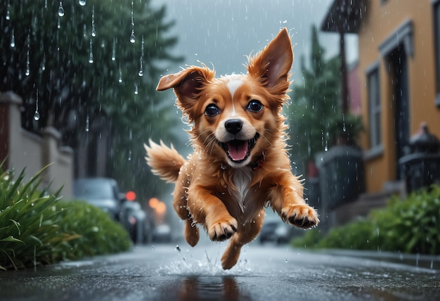 Un chien qui court dans l'eau.